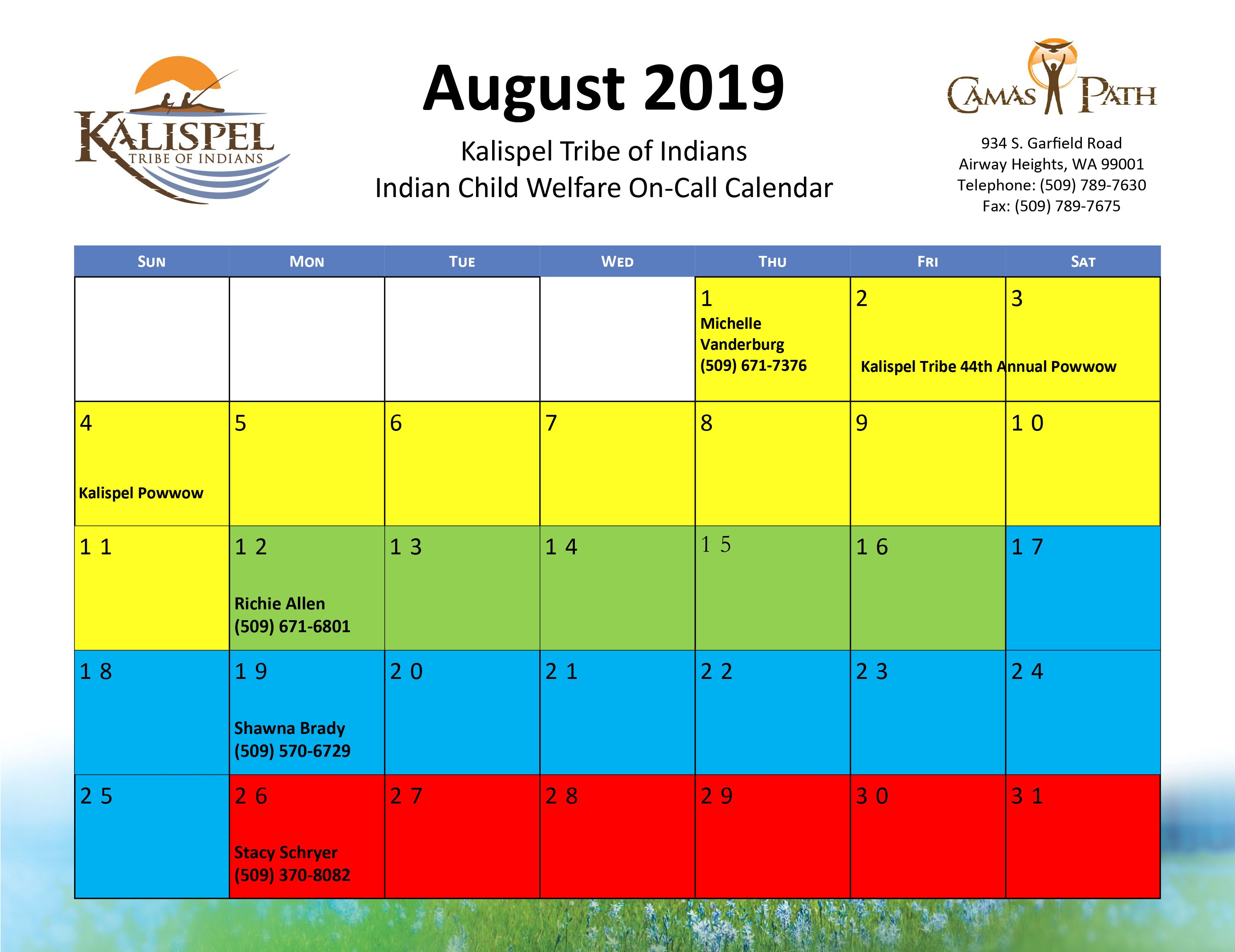 August 2019 On Call Calendar Revised V2
